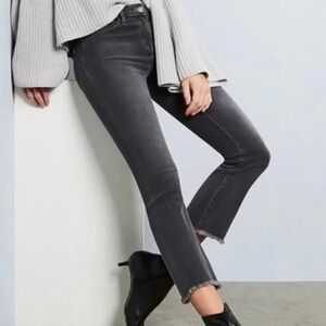 Free People Women’s Gray Cropped Straight Leg Jeans, Size 26, Frayed Hem